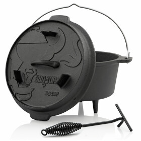 BBQ-Toro Dutch Oven Set 4,2 L  mit Tragetasche Feuertopf aus Gusseisen mit Deckelheber und Füßen