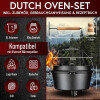 GUSSKÖNIG Dutch Oven Set 9 Liter Feuertopf Gusseisen mit Füßen inkl. 2in1 Deckelheber Bürste Rezeptbuch