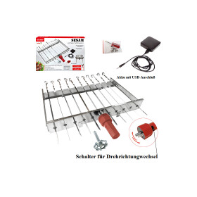 Mangal Aufsatz Spießdreher Edelstahl Sesam für 11 Spieße Akkumotor + Powerbank+USB